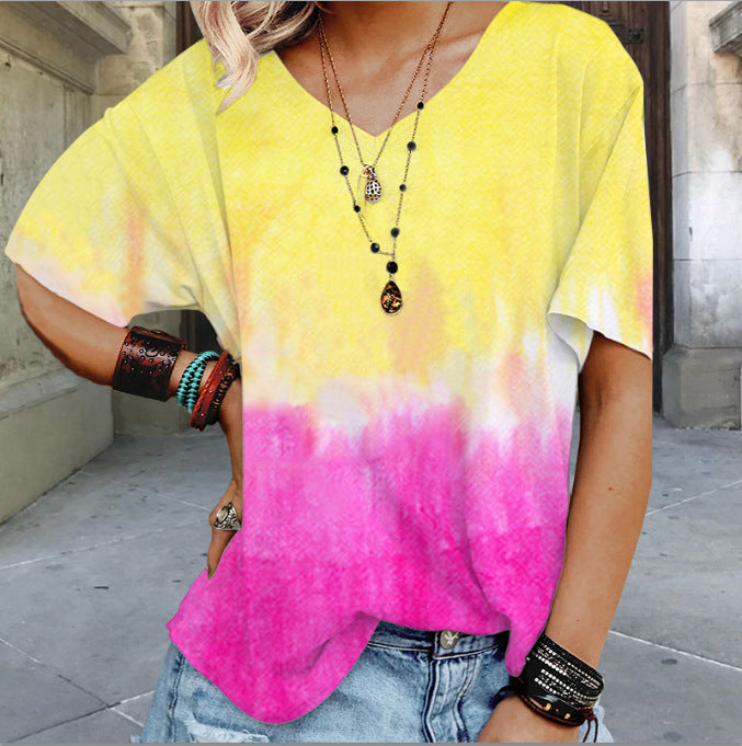 Boho Chic Rainbow Tie-Dye T-Shirt for Women - Vibrant & Trend