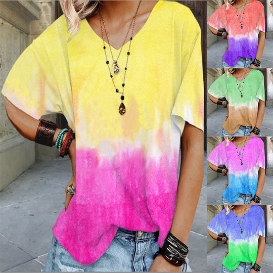Boho Chic Rainbow Tie-Dye T-Shirt for Women - Vibrant & Trend