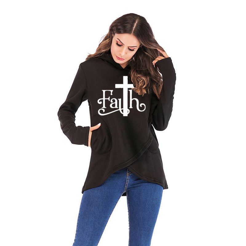 Large Size Faith Print Sweatshirt Hoodies