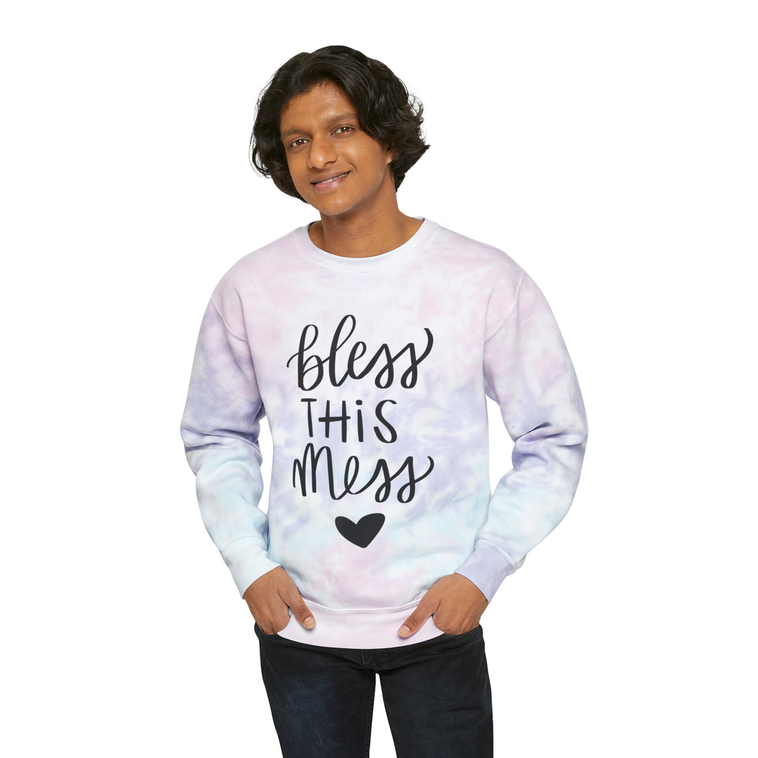 Vibrant Tie-Dye 'Bless This Mess' Sweatshirt - Trendy & Comfortable