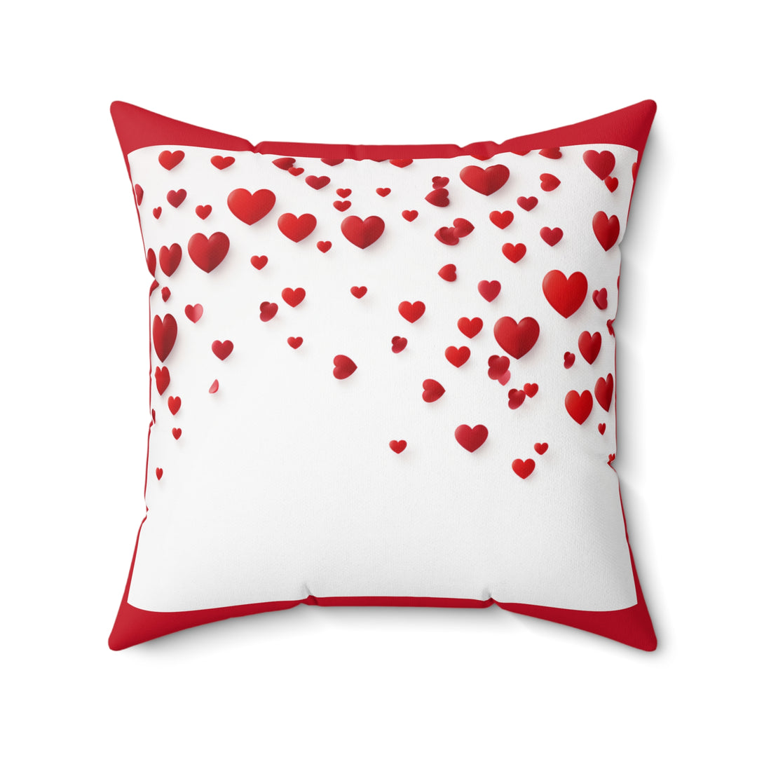 Charming Love Heart Pillow - Cozy White with Miniature Red Hearts Design