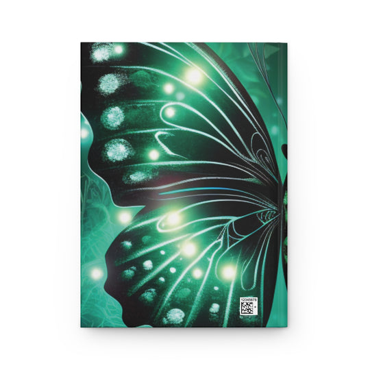 Luminous Butterfly Wing Notebook - Eco-Inspired Design with Radiant White Lights on a Verdant Background