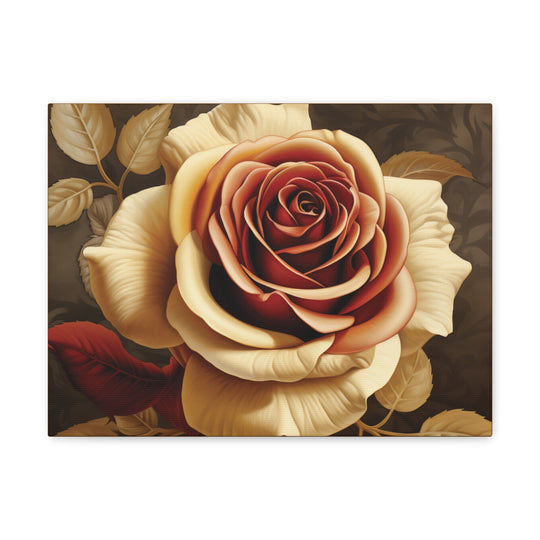 Elegant Floral Canvas Art - Tan & Burgundy Blossom with Brown Leaves
