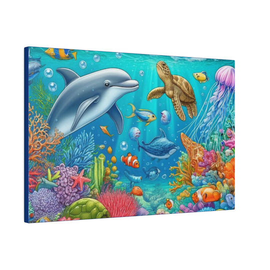 Ocean Harmony: Dolphins, Turtles, and Fish Wall Art Canvas