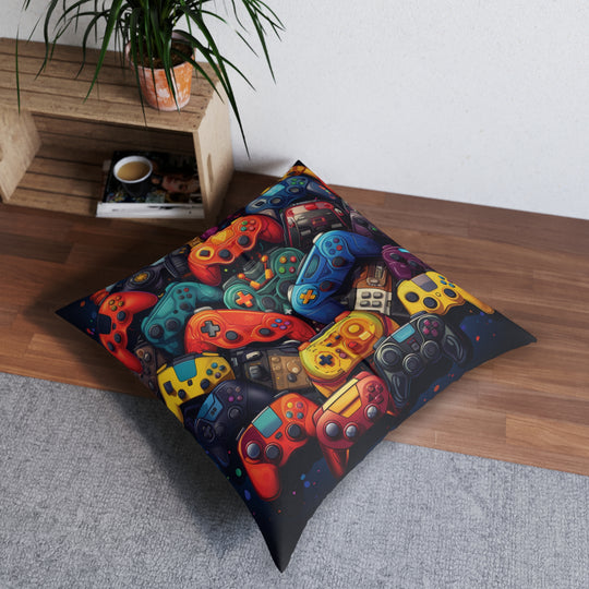 Retro Gamer's Comfort: Iconic Game Controller Tufted Floor Pillow