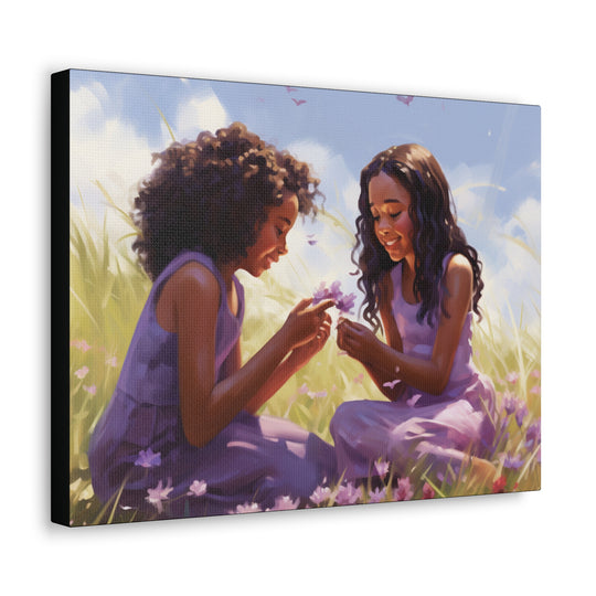Sisterly Bond: African American Sisters in Purple - Art Canvas