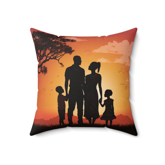 African Sunset Family Silhouette - Inspirational Pillow