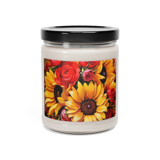 Soul-Glow Candle: Sunflowers & Roses for Spiritual Renewal and Mindfulness