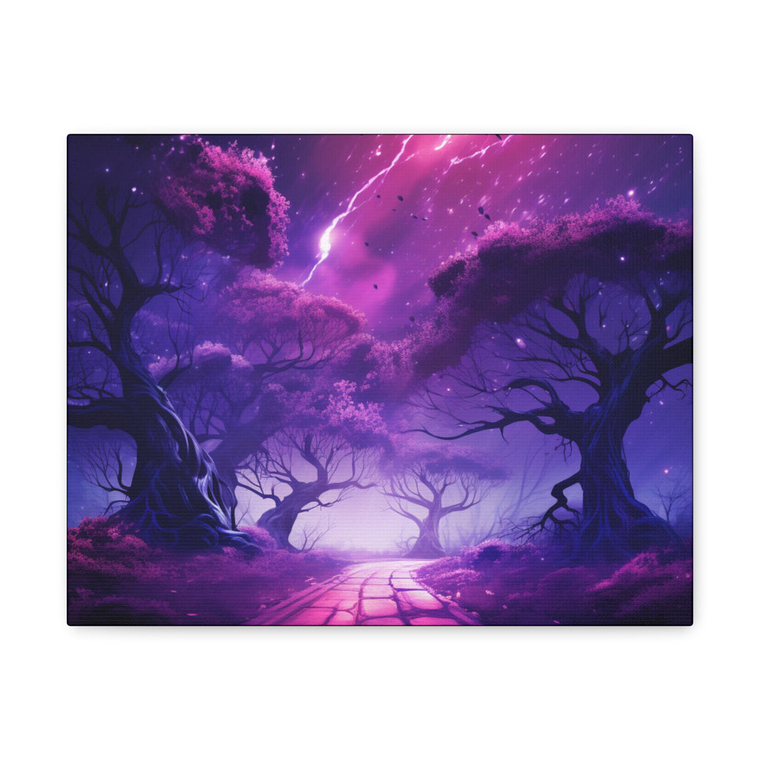 Majestic Purple Forest Canvas Art - Enchanting Trees & Dreamy Clouds