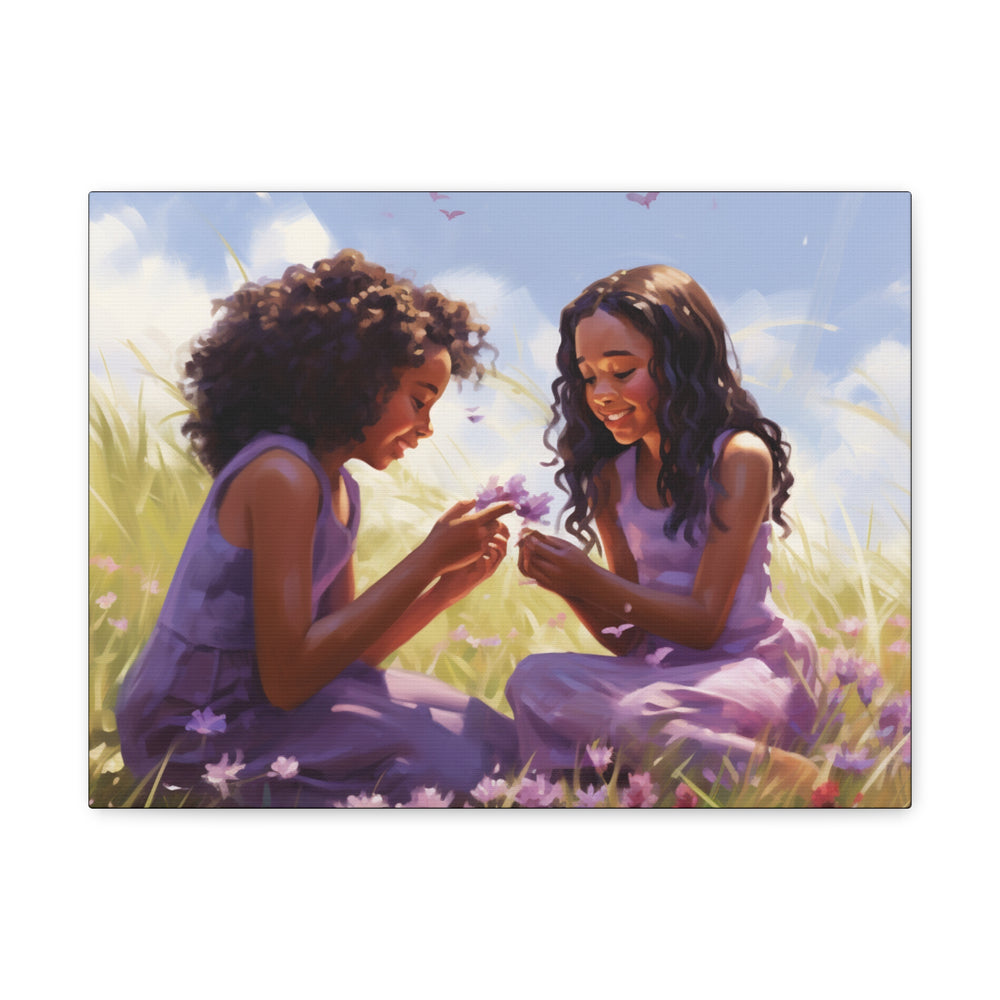 Sisterly Bond: African American Sisters in Purple - Art Canvas