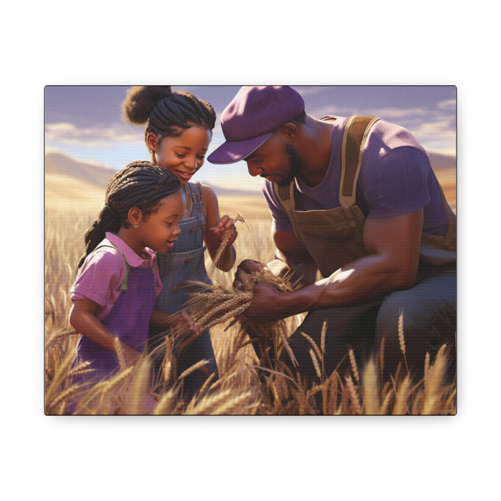 Joyful Moments: African American Father & Daughters in Wheat Field - Art Canvas