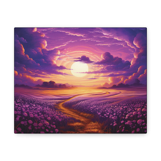 Vivid Twilight: Gold, Orange & Purple Sky and Valley Art Canvas