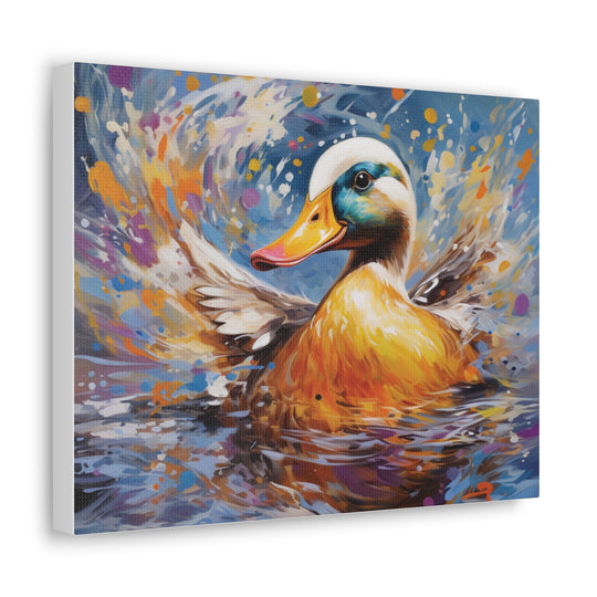 Canvas Gall Vibrant Splash Duck Canvas Art - Colorful Pond Life Series Wraps