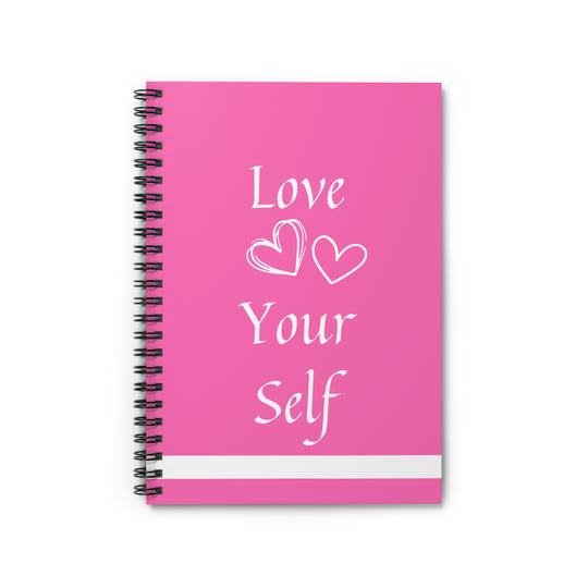 Self-Love Embrace Notebook - Pink & White 'Love Yourself' Design with Heart Accents"