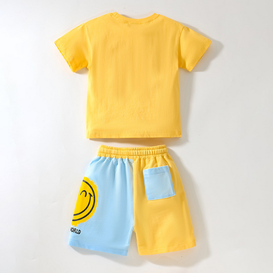 Sunshine Smiles Yellow Kids Short Set with Smiley Face Design