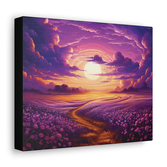 Vivid Twilight: Gold, Orange & Purple Sky and Valley Art Canvas