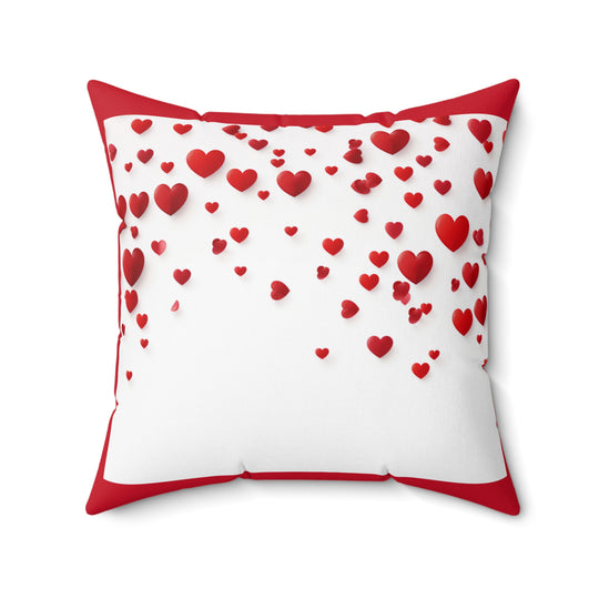 Charming Love Heart Pillow - Cozy White with Miniature Red Hearts Design