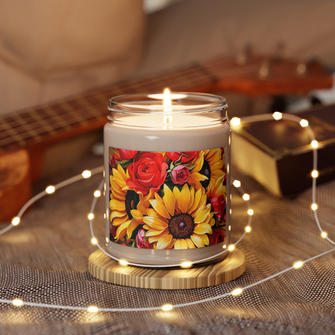 Soul-Glow Candle: Sunflowers & Roses for Spiritual Renewal and Mindfulness