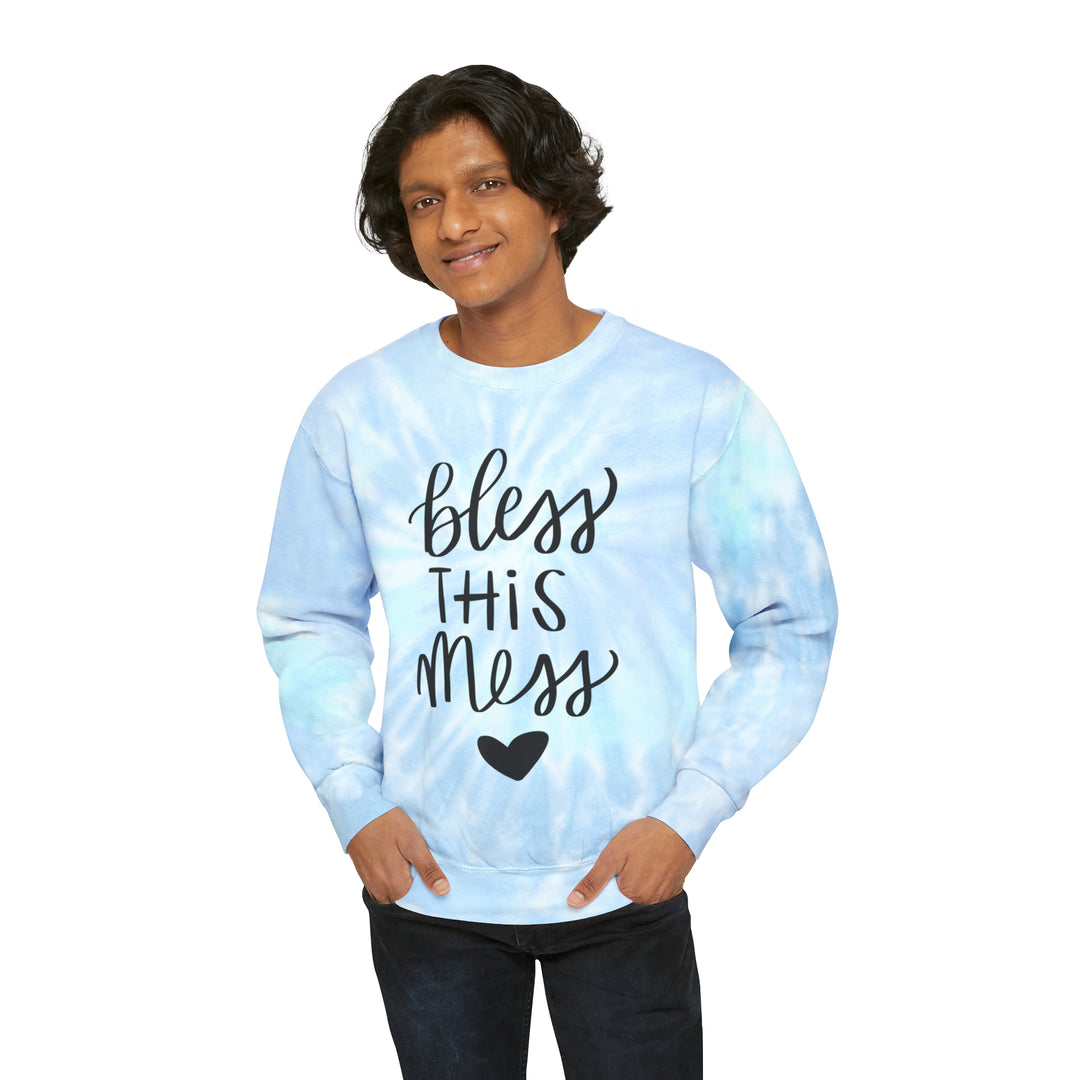 Vibrant Tie-Dye 'Bless This Mess' Sweatshirt - Trendy & Comfortable