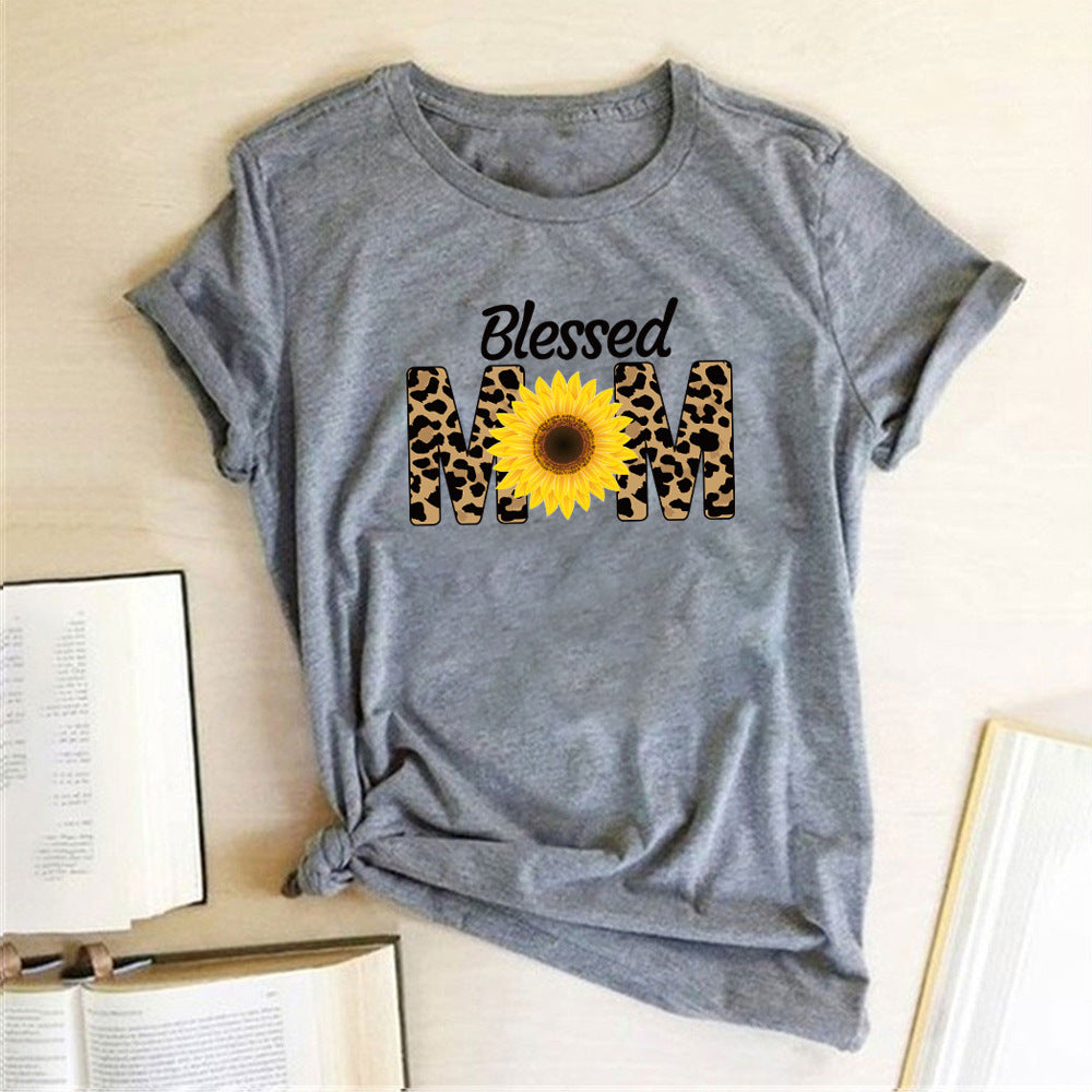 Radiant Mom: Sunflower & Leopard Print Elegance Tee