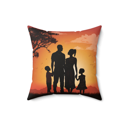African Sunset Family Silhouette - Inspirational Pillow