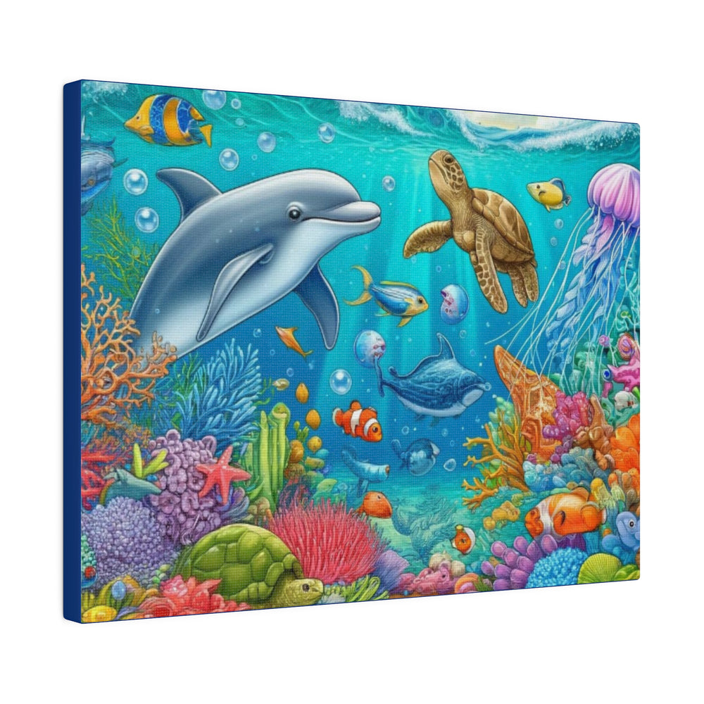 Ocean Harmony: Dolphins, Turtles, and Fish Wall Art Canvas