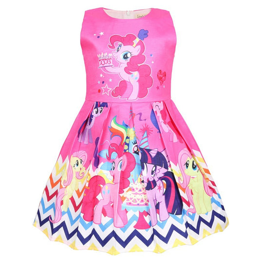 Enchanted Princess Cartoon Dress - Vibrant Pink with Exclusive Geometric Magic Pattern
