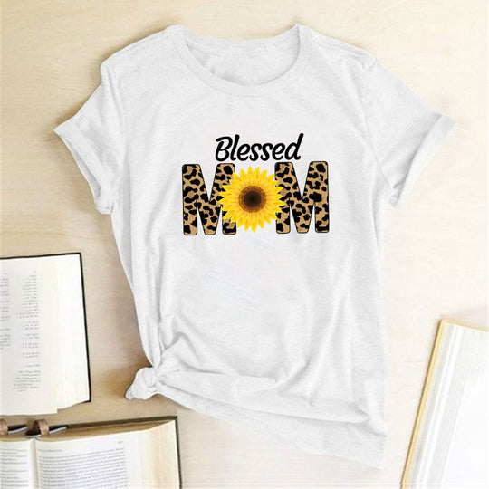 Radiant Mom: Sunflower & Leopard Print Elegance Tee