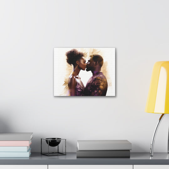 Passionate Embrace - African American Couple Kissing Canvas Art