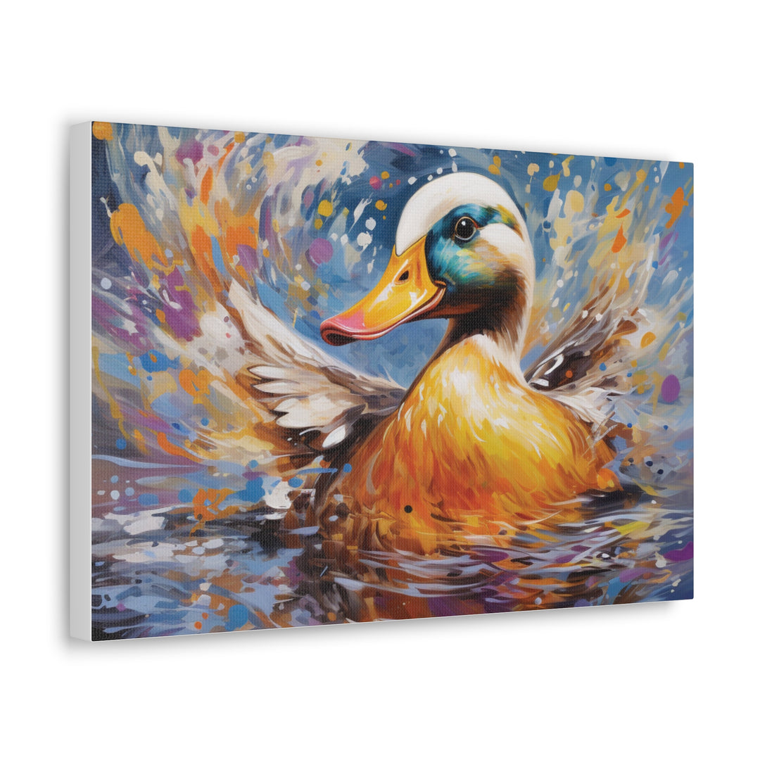 Canvas Gall Vibrant Splash Duck Canvas Art - Colorful Pond Life Series Wraps
