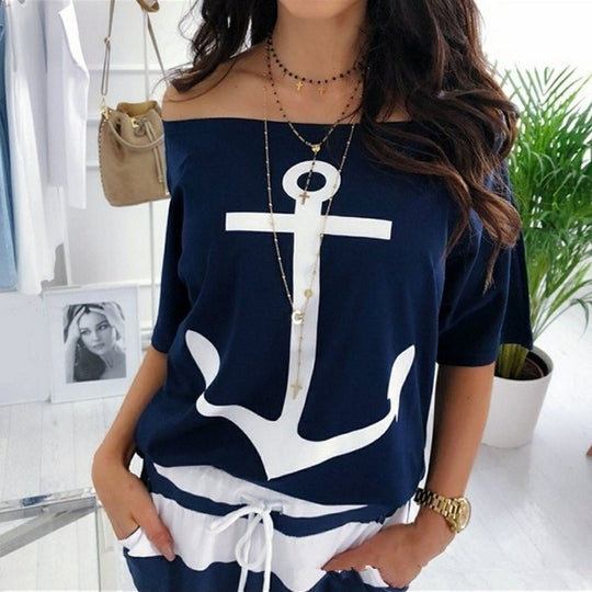Chic Nautical Anchor Women's Sailor Top - Trendy Maritime Fashion