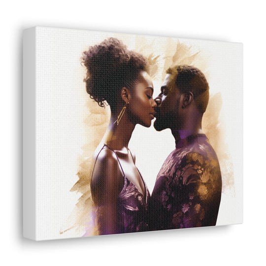 Passionate Embrace - African American Couple Kissing Canvas Art