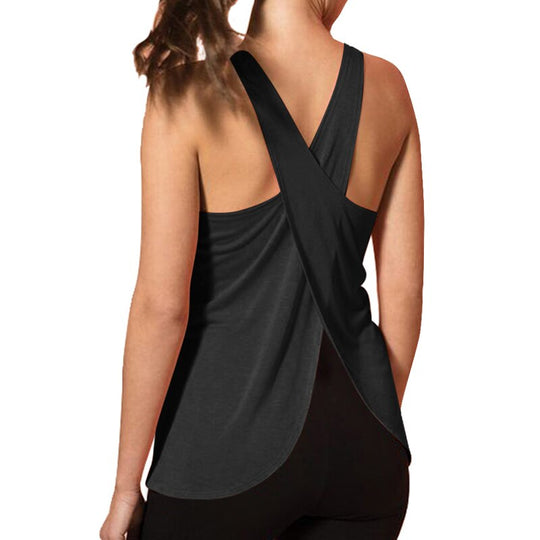 Chic Cross-Back Sleeveless Yoga Top - Breathable & Quick-Dry Fitness Tee