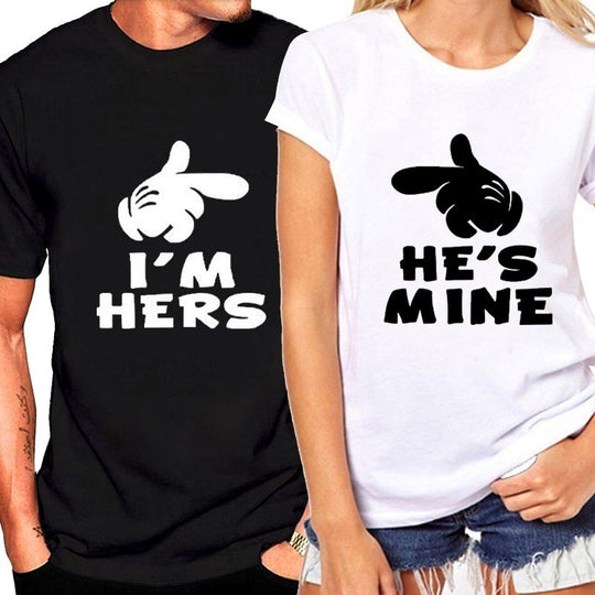 "Love Bond Duo: 'I'm His' & 'She's Mine' Matching Couple T-Shirts