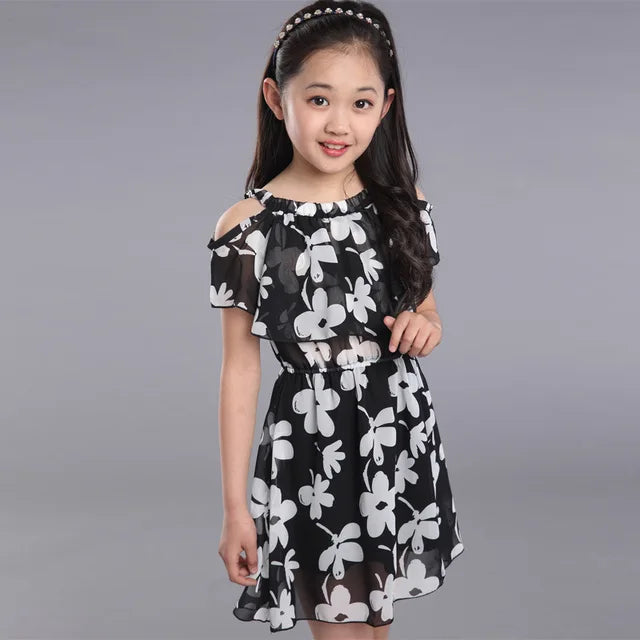 Enchanted Garden: Girls' Black & White Floral Princess Dress